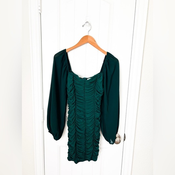 Hello Molly Luxury Love Dark Green Long Sleeve Ruched Dress Size Small - Picture 4 of 5